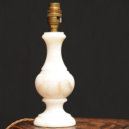 Small Alabaster Lamp Vintage Light Lighting Side Table Bedside Fabric Cable Bulb