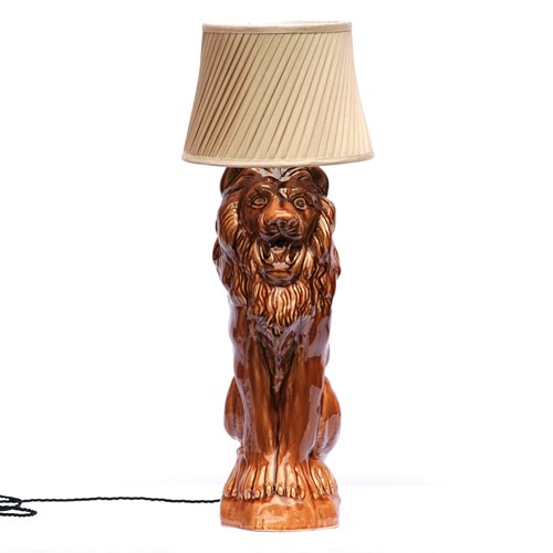 Lion Floor Lamp Side Light Vintage Mid Century Lighting Cat Ceramic Art Table