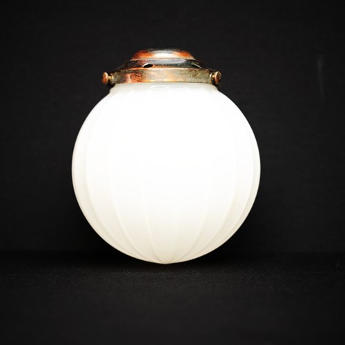 Reeded Opaline Globe Lantern Antique Hall Lighting Light Lamp Pendant Vintage