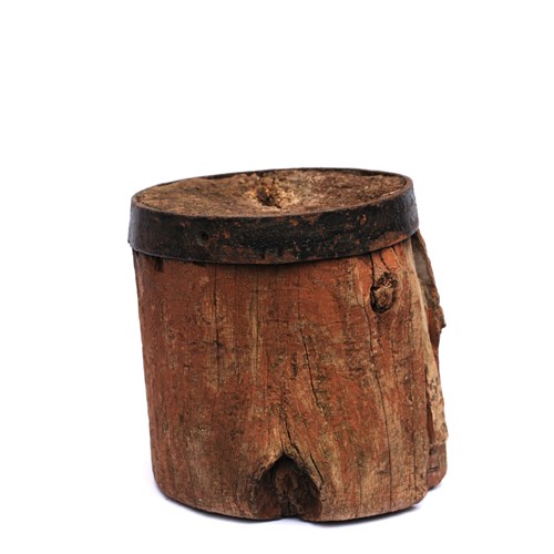 Iron Bound Chopping Block Antique Garden Log Strap Stand Stool Wood 19Th Rural