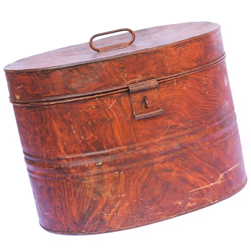 Toleware Hat Box Large Victorian Tin Hat Box Metal Trunk Antique Clothes 19Th C