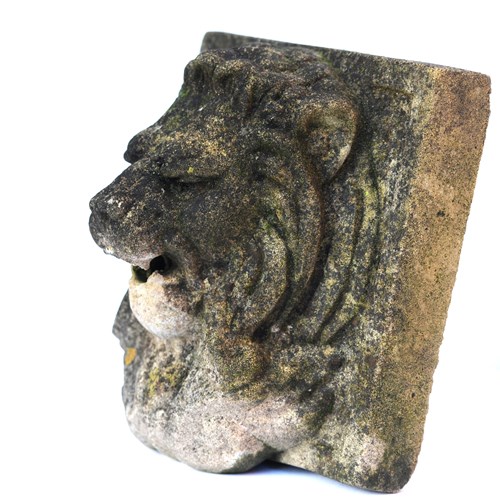 Stone Lion Fountain Head Vintage Garden Water Feature Wall Spout Trough Mask