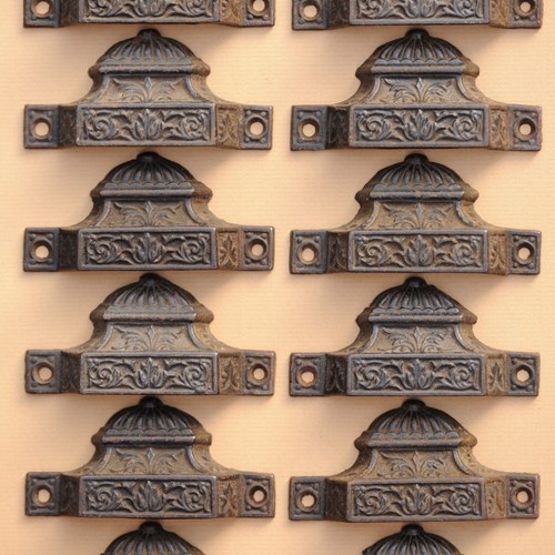Circa 1887 Handles - 12 Antique Victorian Cast Iron Cup Handles Drawer Pull Knob