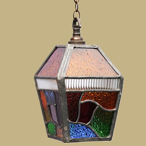 Lead & Stained Glass Porch Lantern Antique Light Lamp Lighting Garden Interior