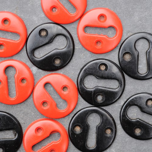 Bakelite Door Escutcheon Red Black Door Knob Handle Art Deco Reclaimed Key Hole