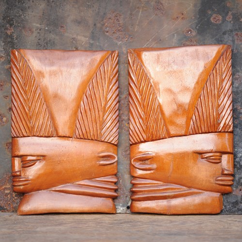 Geometric Wall Plaques Carved Wooden Head Door Picture Wood Folk Old Art African