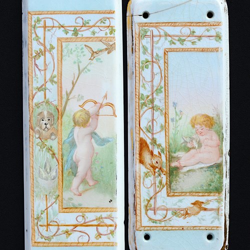 Amelia Bauerle (Attrib) Door Finger Plates Victorian Porcelain Fingerplate Pair