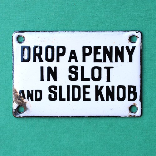Drop Penny Toilet Door Sign Antique Enamel Sign Plaque Bathroom Lock Slide Knob