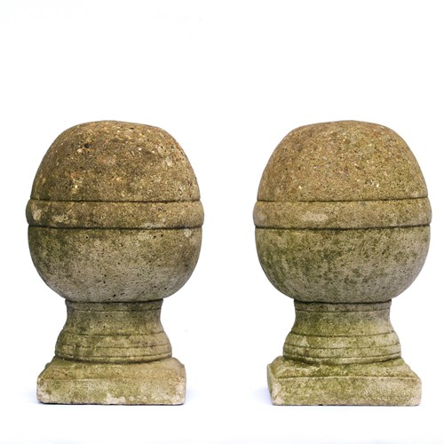 Pair Gate Finials Vintage Reclaimed Garden Pillar Balls Post Top Wall Caps Acorn