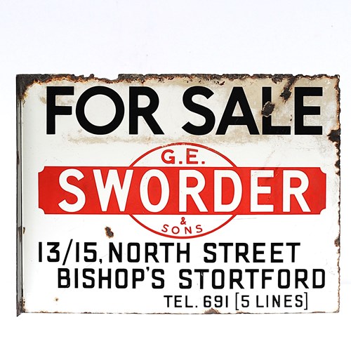 Enamel Sign For Sale G.E.Sworder & Sons Bishop's Stortford Antique Vintage Sign