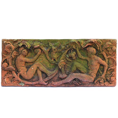 Arts & Crafts Terracotta Relief Panel Antique English Folk Art Nouveau Adam Eve