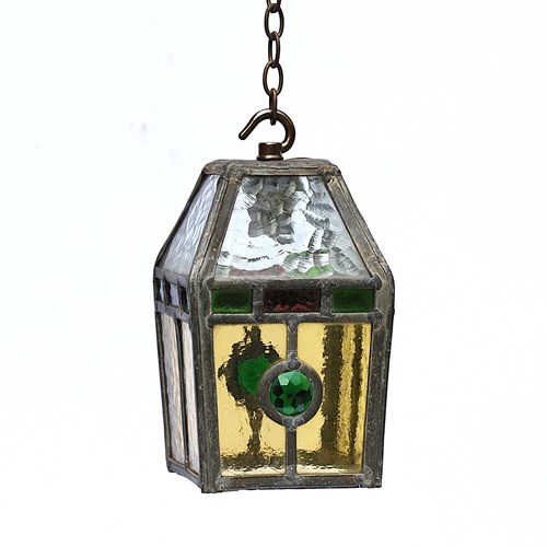 Lead & Stained Glass Porch Lantern Antique Light Lamp Lighting Garden Interior