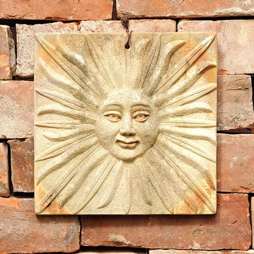 Terracotta Sun Old Vintage Garden Wall Plaque Weathered Wall Hanging Sun Buff