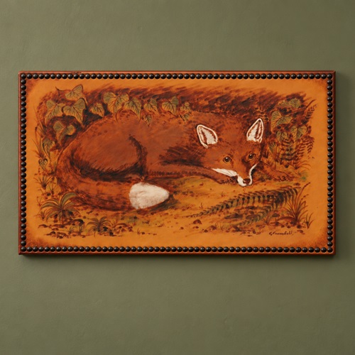 Fox Pokerwork Picture George Cundill Folk Art Painting Wildlife Leather Wall Art