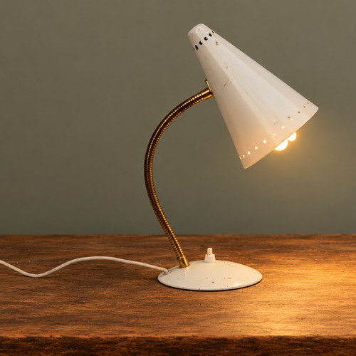 Bedside Lamp Mid Century White Star Cut Out Design Brass Gooseneck Light Lamp