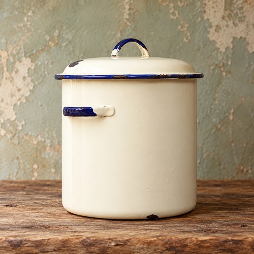 Plain Enamel Bin Vintage Kitchen Baking Cooking Unworded Old Kitchen Pot Storage