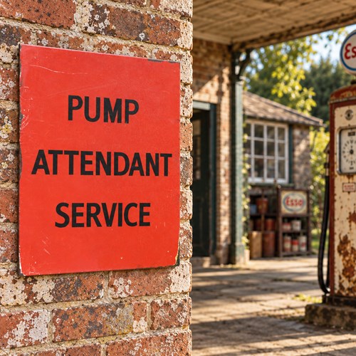 Theatre Prop Sign Pump Attendant Service Red Petrol Forecourt Sign Wooden Trade