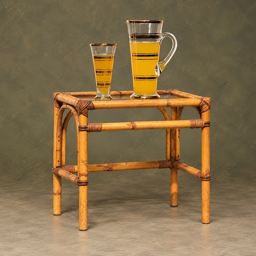 Small Rattan Table Square Table Glass Top Old Vintage Mid Century Side Stand
