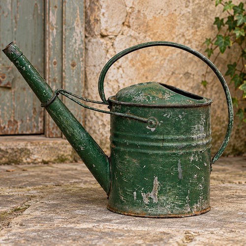 Green Painted Watering Can Vintage Galvanized Metal Water Can Antique Garden Can