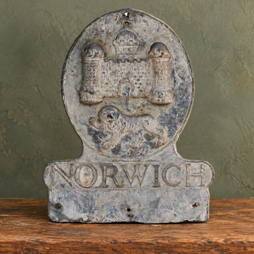 Georgian Lead Fire Mark Plaque Sign Antique Building Insurance Norwich Fire Mark