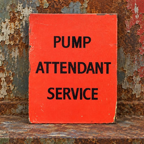 Theatre Prop Sign Pump Attendant Service Red Petrol Forecourt Sign Wooden Trade