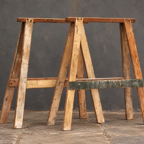 Antique Trestles Table Base Wooden Stand Pine Trestle Shop Display Old Time Worn