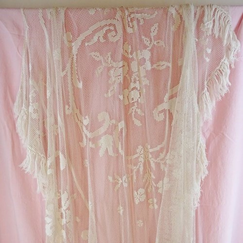 Vintage French Tasselled Bedspread, Table Cover