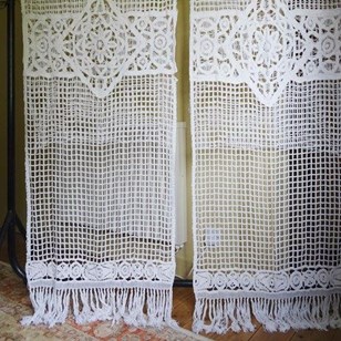 Pair Of Vintage French Curtains Wit...