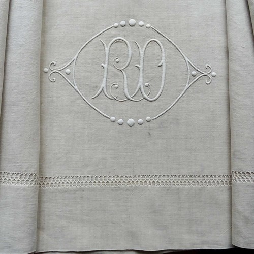 Large French Linen Sheet, Stylish RD Monnogram
