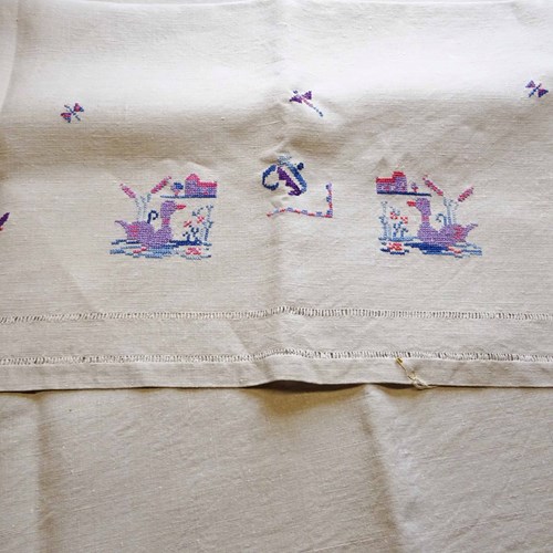 Charming Child's Sheet Or Curtain With Ducks