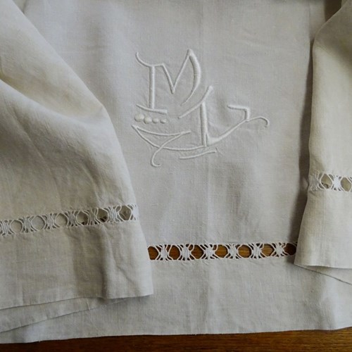 French Pure Linen Sheet, ML Monogram