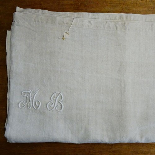 Antique French Linen Sheet, MB Monogram