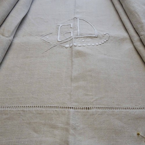 Monogrammed Country Linen Sheet, Curtain, Tablecloth