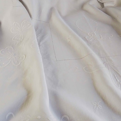 King Size White Linen Bedspread; Curtain