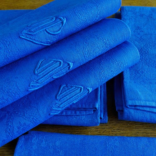 Set Of 10 French Linen Damask Napkins