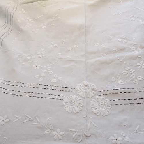 Embroidered White Linen Bedspread Or Voile Curtain