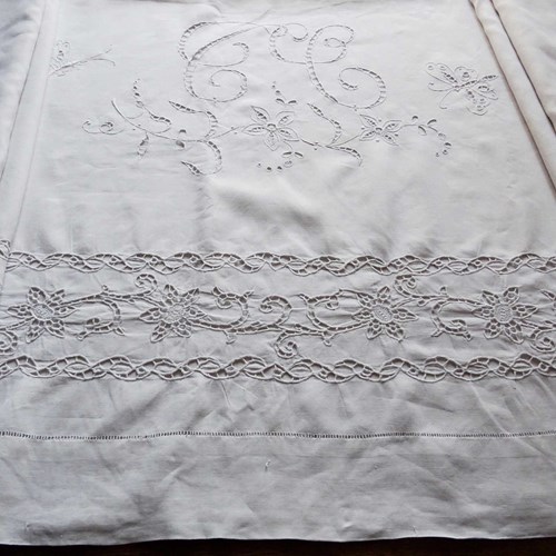 An Exceptional French Linen Sheet; CC Monogram