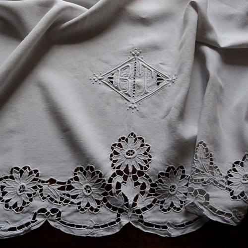 Beautiful French Linen Sheet, RT Monogram