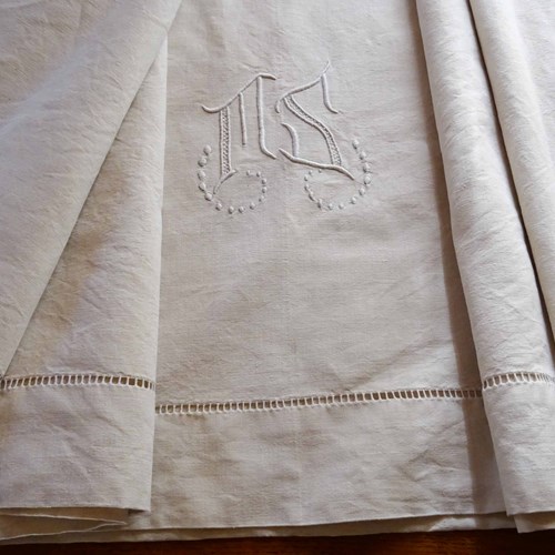 XL French Linen Sheet, MS Monogram