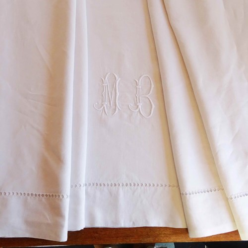 Antique French Linen Sheet, MB Monogram