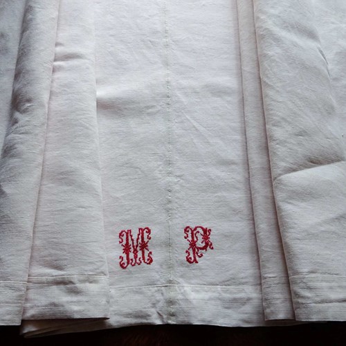Weighty Antique French Linen Sheet, MP Monogram