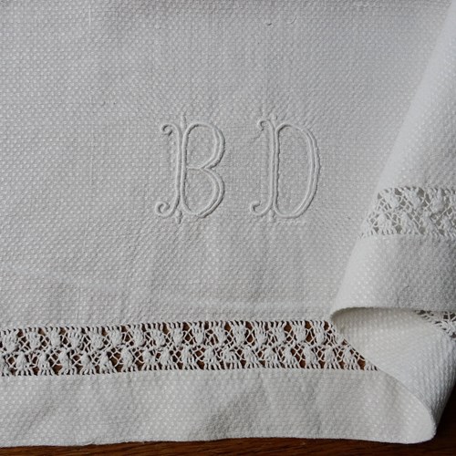 Four Huge Linen Guest Towels, BD Monograms