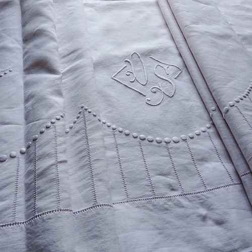 Large French Linen Sheet, DS Monogram