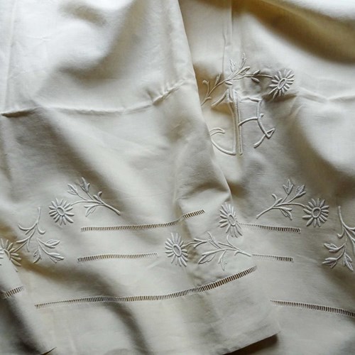 XL French Linen Sheet With Fabulous Decoration