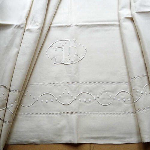 Elegant XL French Linen Sheet; Unused 