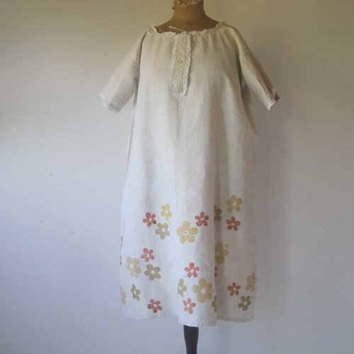 Pretty French Pure Linen Dress, Block Printed
