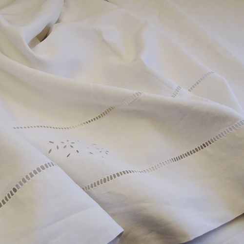 Huge French Linen Sheet With Pretty Decoration