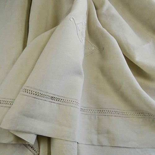 Beautiful Large Pure Linen Sheet FF Monogram