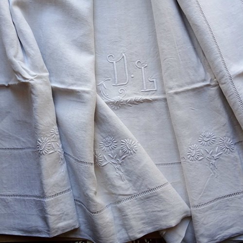 Beautifully Decorated French Linen Sheet