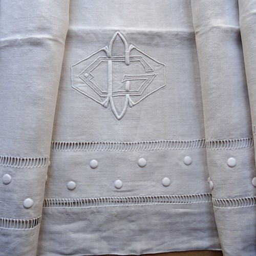 Hand Embroidered Weighty French Linen Sheet